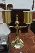 A brass two branch table lamp