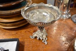 An ornate silver plated Tazza having naturalistic stem design and inscribed to underside with '