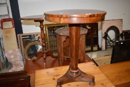 A William IV rosewood circular occasional table on tapering octagonal pillar and platform base and