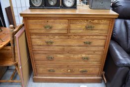 A Victorian ash chest of two over three drawers, 105cm