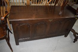 A period oak four panel kist , approx. dimensions 140cm width, 55cm depth, 69cm height