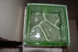 Eight packs of five green glass building blocks, each block 19 x 19 x 8cm