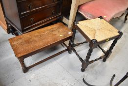 A seagrass stool and an oak footstool with solid top