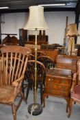 A traditional brass standard lamp on mahogany base, probably early 20th century, approx. height