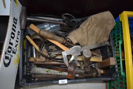 A crate of vintage and later tools