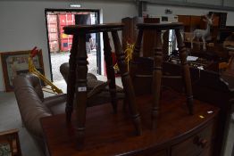 A pair of 19th Century turned frame stools, having shaped seats, height approx. 55cm