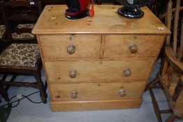 A Victorian stripped pine chest of two over two drawers, width approx 85cm, depth 45cm