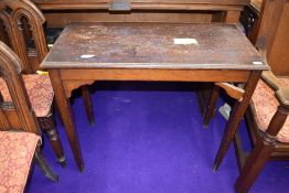 A small Pitch pine vestibule table Approx 77cm high by 92cm width and 45cm depth.
