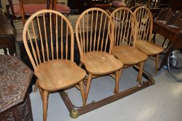 A set of traditional hoop and stick back dining chairs, each width approx. 44cm, similar to Ercol