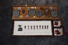 A framed set of miniature medals to Col CB Langdon DSO OBE, Late RASC (Royal Army Service Corps),