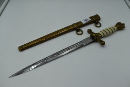 A German Naval Officers Dirk 1933-45, ivory grip with wire binding, eagle pommel with swastika,
