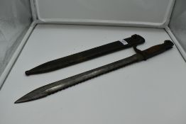 A German Mauser Bayonet model 98/05 1915, having saw back blade marked Waffen Fabrik Mauser AG W17