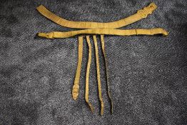 Two Victorian ornate black and gold Military Belts, one with hangers having crown, lion and snake