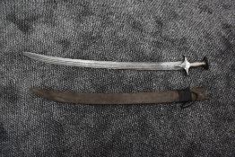 A 19th century Indian Talwar Sword, blade length 70cm, single edge blade, flat disk pommel, wood and