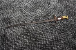 A French Gras Rifle model 1874 Bayonet, tip of blade bent, edge of blade inscribed 1878, no