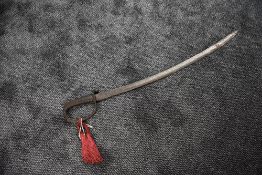 A sword possibly naval cutlass, 19th century, with cast iron hilt, curved 30.6inch blade, blade