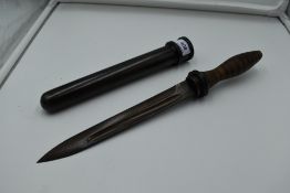 A German Naval Deep Sea Divers Knife with wood handle, screw in metal tube scabbard, German Eagle