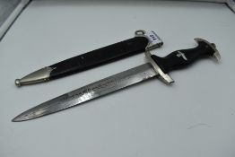 A German WW2 1934 pattern style SS Officer's dagger with 'Meine Ehre Heist Treve' engraved blade,