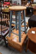 A pine bedside chest and a part painted beech stool