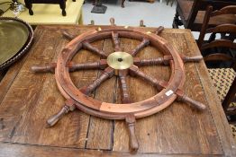 A reproduction ships wheel, approx overall diameter 92cm