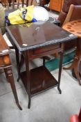 A late Victorian, square top occasional table, the frieze drawer having Aesthetic brass handle ,
