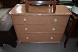 A Victorian painted pine chest of three drawers , width 104cm, depth 48cm, height 80cm