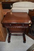 A William IV mahogany work table, top approx. 52 x 50cm with sewing drawer under on typical frame