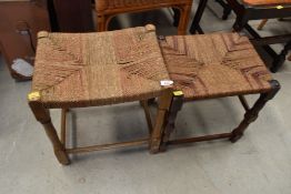 Two traditional turned frame and rush seated stools