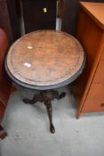 A Victorian oval occasional pedestal table