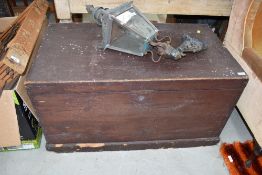 A 19th Century stained frame bedding box, with candle drawers internally, some signs of previous