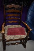 A traditional ladderback rocking chair