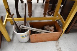 A drawer and a bucket of vintage tools etc