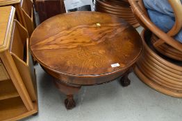 A low centre table with ball and claw feet hardwood mahogany frame with exotic veneer top 32 cm tall