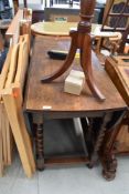 An early 20th Century oak twist gate leg dining table, width approx 103cm