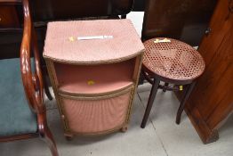 A woven fibre bedside cabinet and a cane seated stool