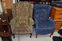 Two modern wing back armchairs