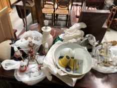 A large selection of light fittings including glass electroleir