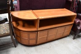 A vintage style teak cabinet base and similar matching corner unit by Parker Knoll