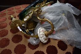 A selection of brass and ceramic light fittings