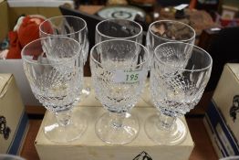 Six Waterford crystal claret glasses in box.