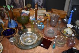 A selection of fine antique and later pressed glass wares including HM silver rim vases