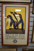 A large framed and mounted Print after Charles Paine depicting four Penguins.