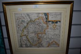 An antique Westmorland map by Christopher Saxton, dating to 1637.
