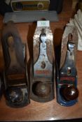 A set of three wood working planes by Stanley and Buffalo including 4 1/2