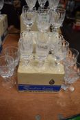 A set of six Waterford crystal sherry glasses, six liqueur glasses and two wine glasses.