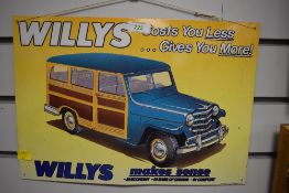 A reproduction tin sign.