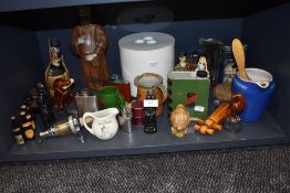 A mixed lot of hip flasks, Breweriana including White Horse whiskey and Ushers scotch whiskey