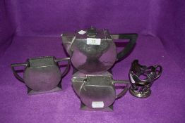 A wonderful Manor period Art deco hammered pewter tea pot, sugar bowl, jug and similar, marked