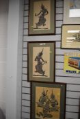 Three Indonesian style prints, indistinctly signed.