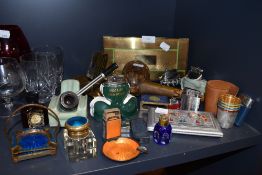 An interesting lot of vintage Tobacciana and similar, including enamel ashtray set in blue, an